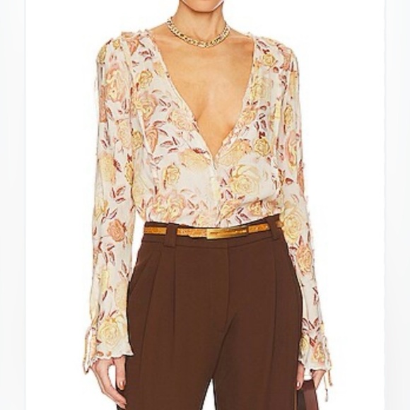 Free People Tops - Free People Cream and Orange Bell Sleeve Blouse